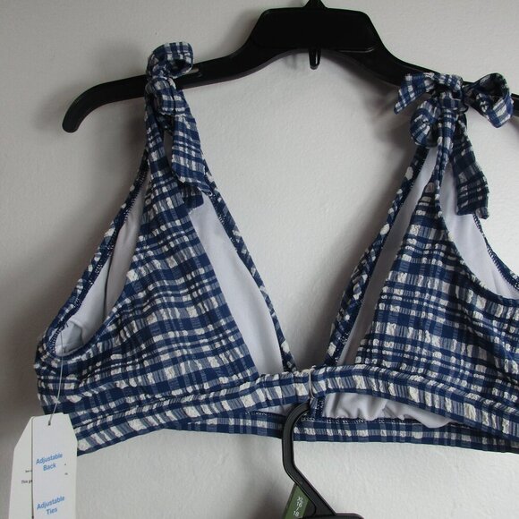 Time and Tru Bikini Top Womens XL Multi Seersucker Stretch Tie Shoulder Mid Rise - Picture 8 of 11